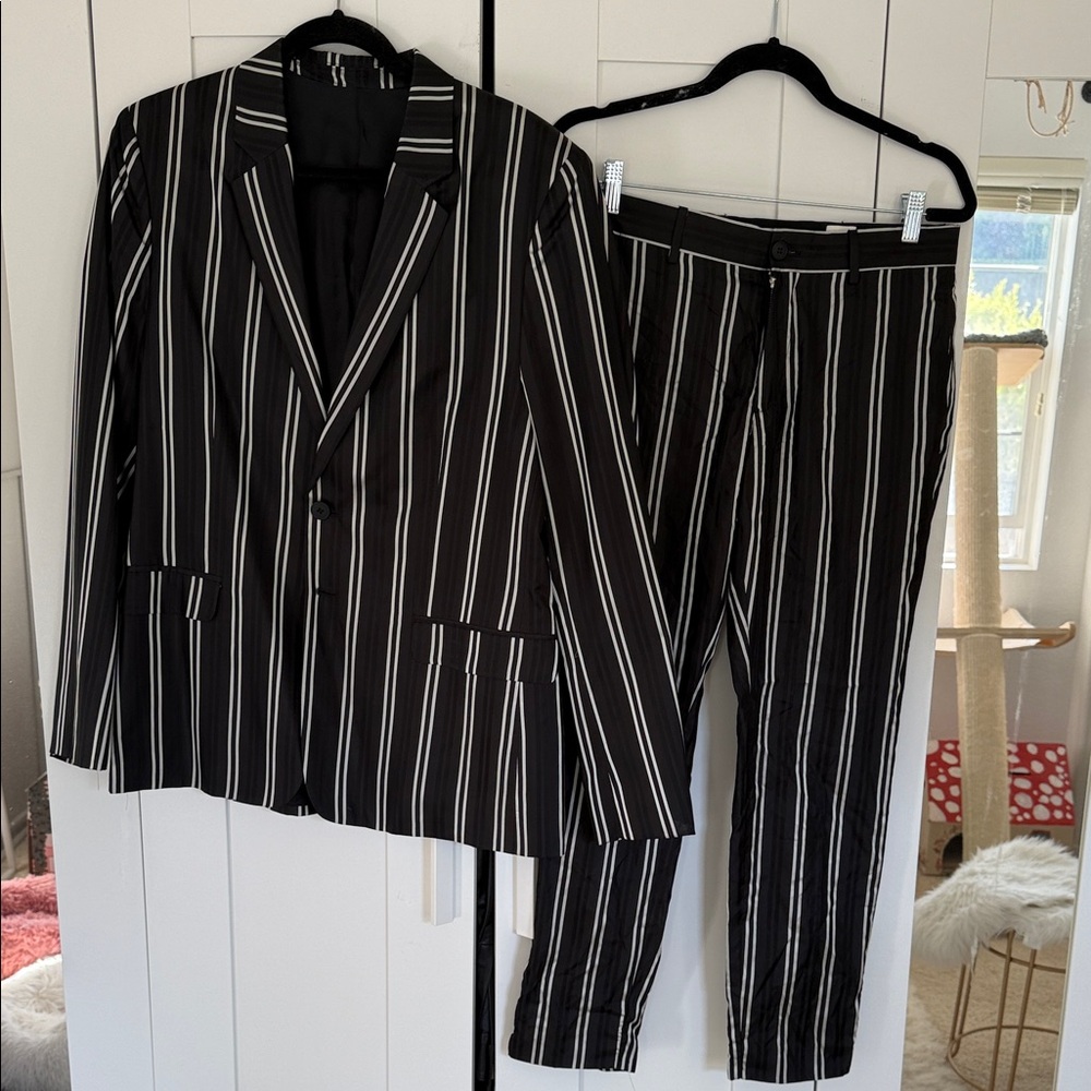 H&M Black and White Striped Suit